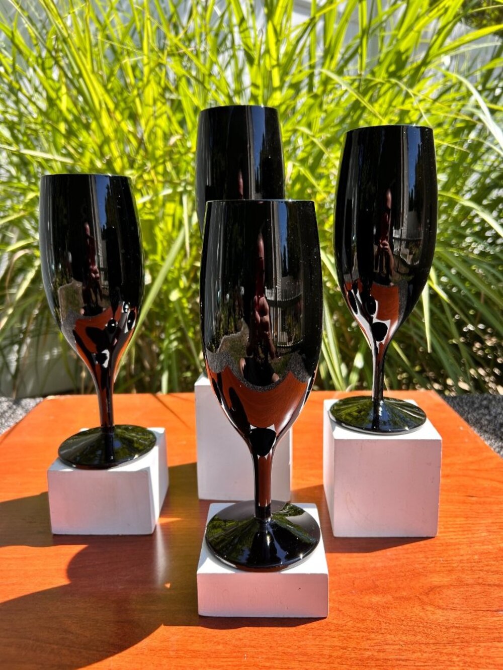 Vintage Black Glass Stemmed Wine Glass
